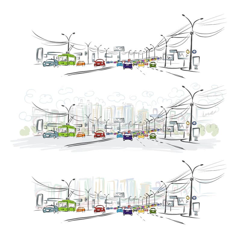 Sketch of traffic road in city for your design stock illustration