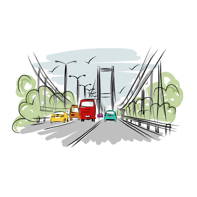 Sketch of traffic road in city for your design royalty free illustration