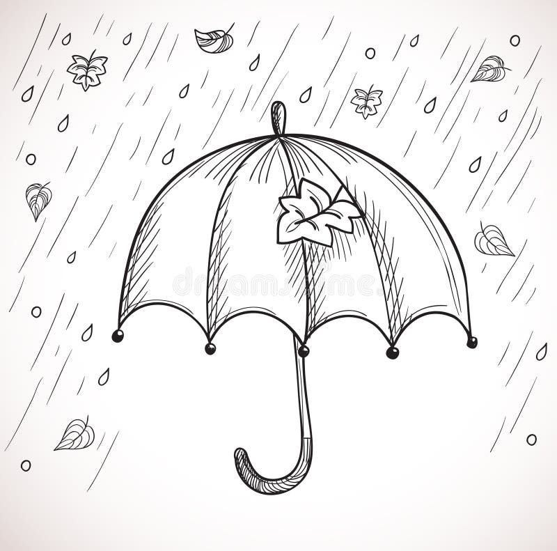 Sketch Of An Umbrella In The Rain Royalty Free Stock Photo - Image ...