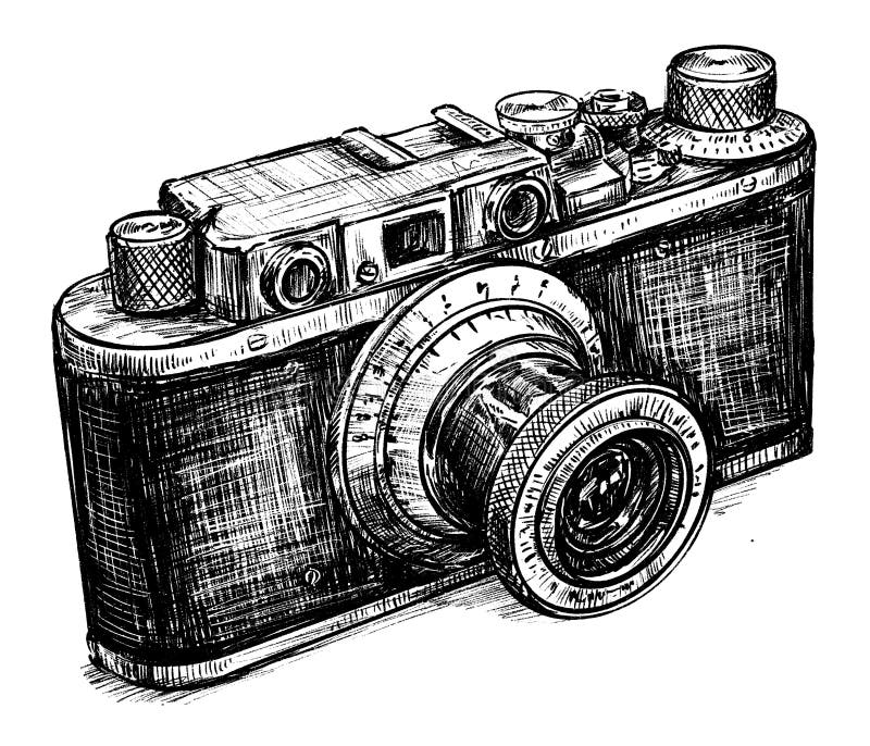 vintage camera vector outline