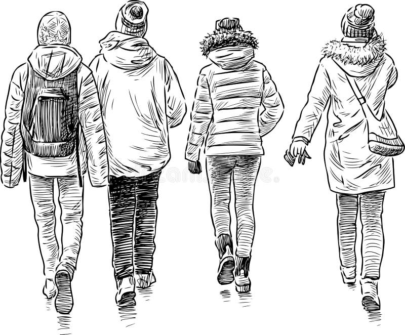 Sketch Of The Walking Students Stock Vector - Illustration of view, pencil: 89951322