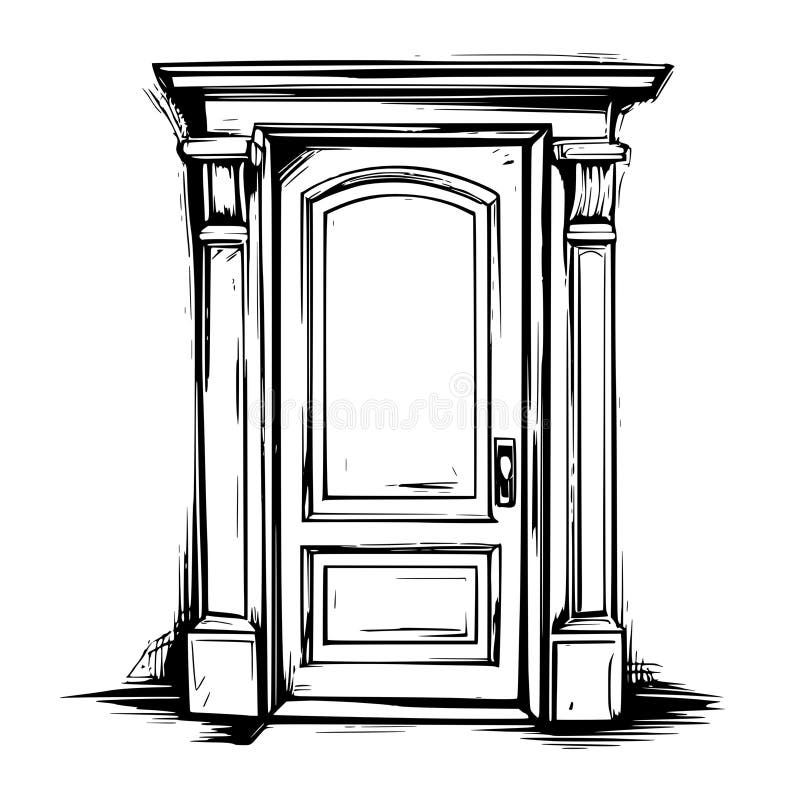 Sketch of wooden door. hand drawn illustration vector illustration