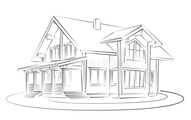 Sketch of wooden house. stock vector. Illustration of townhouse - 73118676