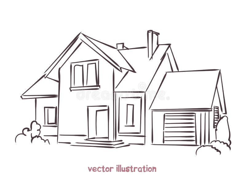 Vector Sketch of Wooden House Stock Vector - Illustration of house ...