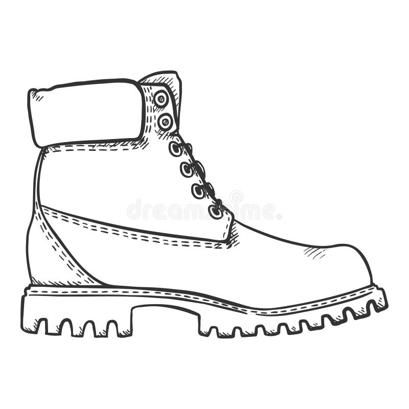 Sketch Work Boots. Vector Hand Drawn Illustration stock illustration