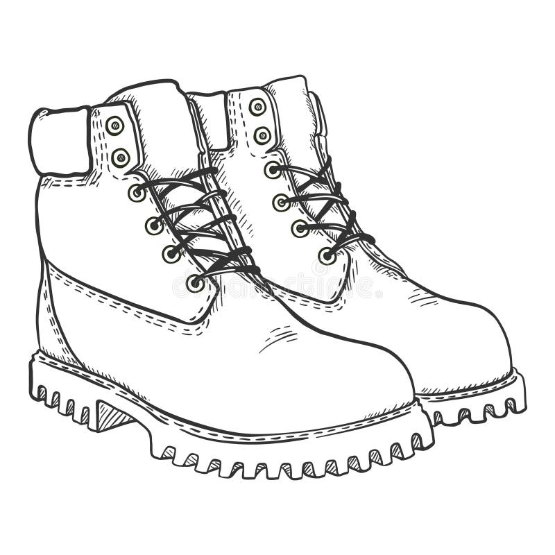 Sketch Work Boots. Vector Illustration stock illustration