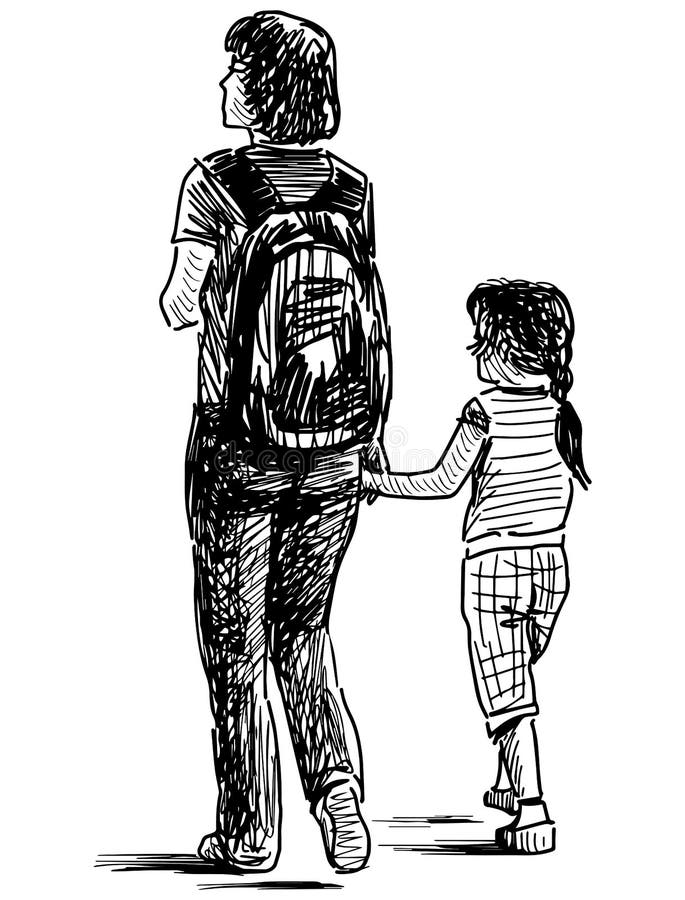 couple walking away drawing