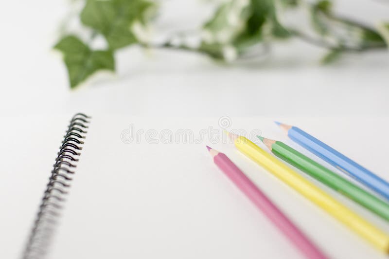 Sketchbook and Colored Pencils. Stock Image Image of closeup, paper 23885763