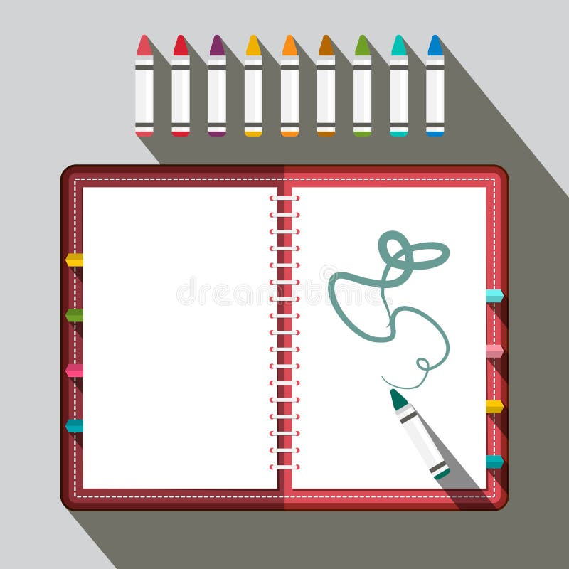 Sketchbook with Colorful Crayons Stock Vector Illustration of message