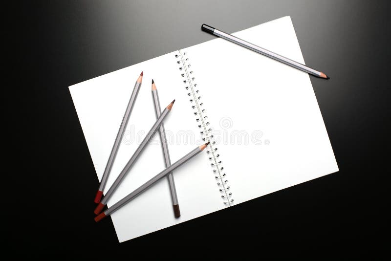 Sketchbook with Pencils on Black Background Stock Photo - Image of color,  blank: 172935432
