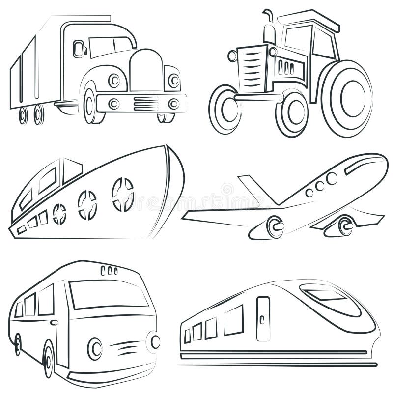 Sketched Car, Truck Set, Transportation Stock Illustration ...