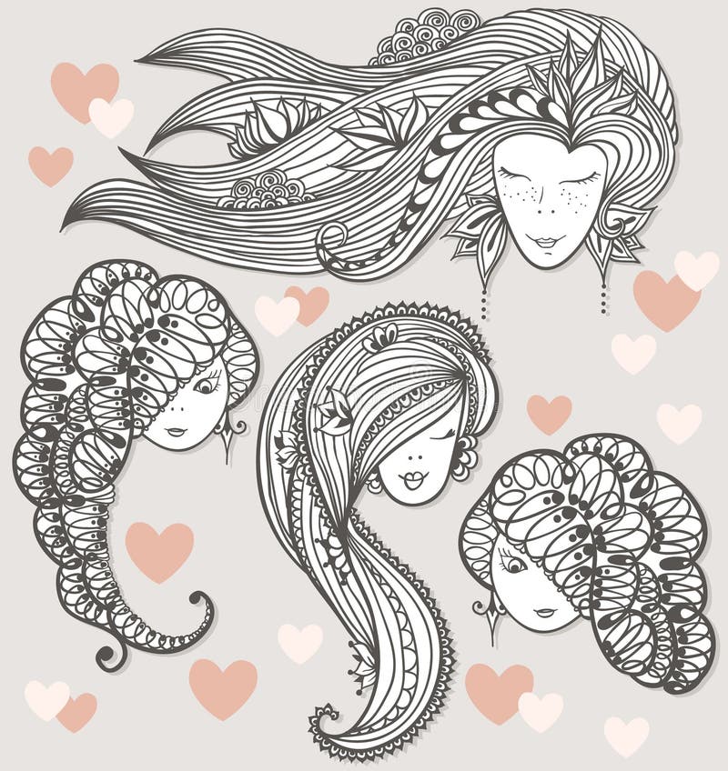 Sketches Of Girls With Different Hairstyles Stock Vector