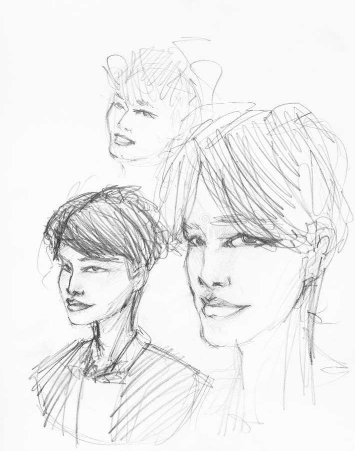Sketches of Heads of Boy with Parting of Hair Stock Illustration -  Illustration of female, human: 147478103