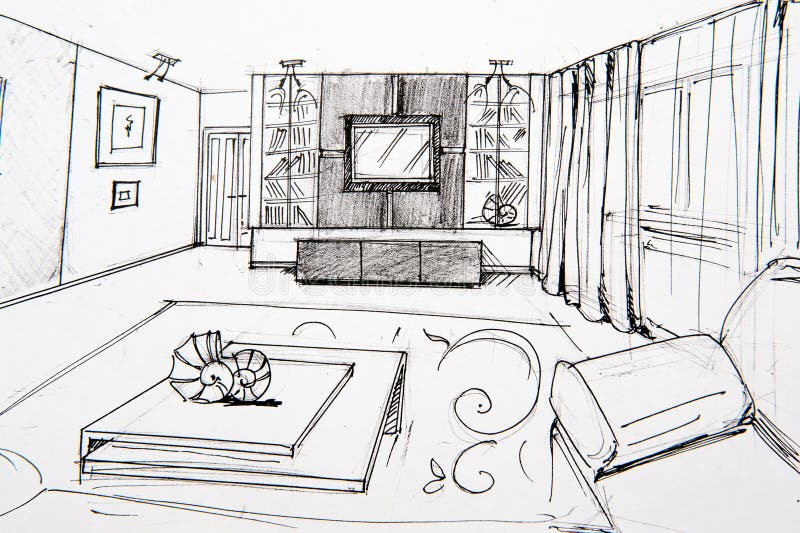 Pencil Drawing Design Idea of Room Design Interior Sketches, Bedroom ...