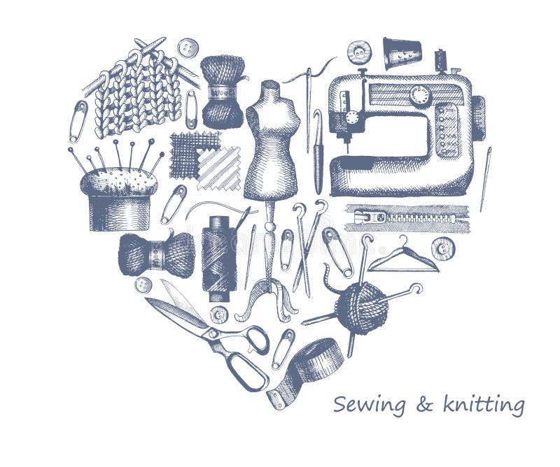Tools and materials for knitting sketch Royalty Free Vector