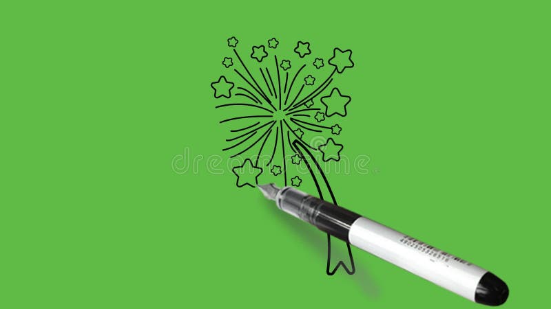 Sketching sparkler firework in blue colour with black outline on abstract green background royalty free illustration