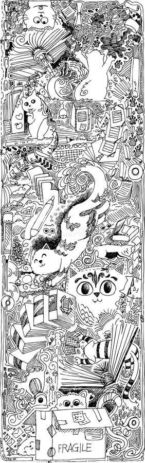 Sketchy klotterkatter i ett kontor stock illustrationer Sketchy klotterkatter i ett kontor stock illustrationer