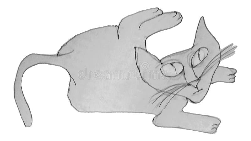 Sketerad isolerad dragkatt med hög vinkelvy stock illustrationer