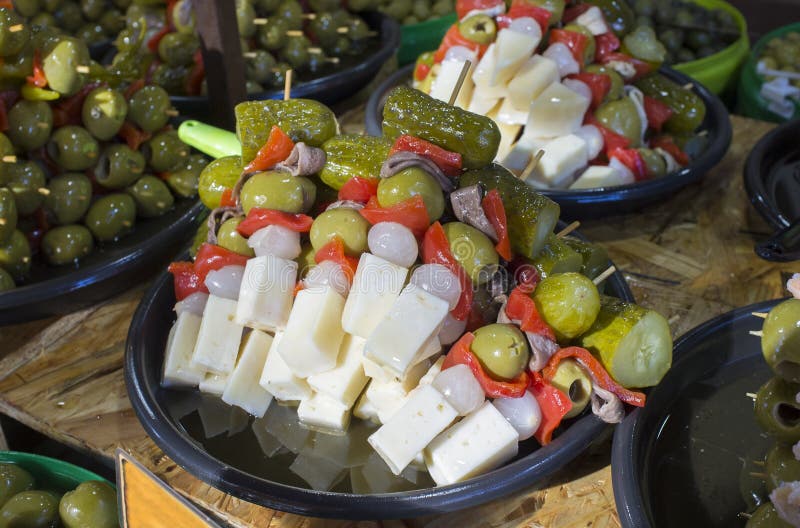 Skewered Appetizers or Spanish Banderillas Stock Image - Image of bowl ...