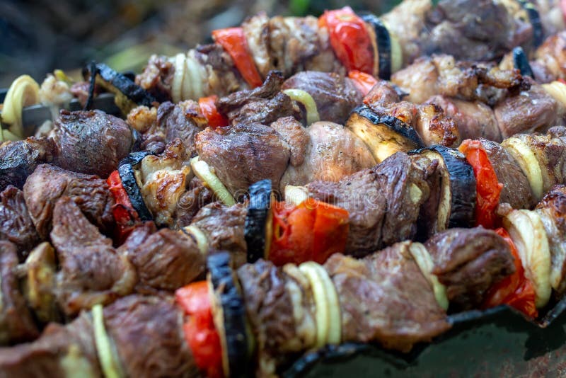 Shashlik or shashlyk (meaning skewered meat) was originally made of lamb,  Stock Photo, Picture And Low Budget Royalty Free Image. Pic. ESY-063164676