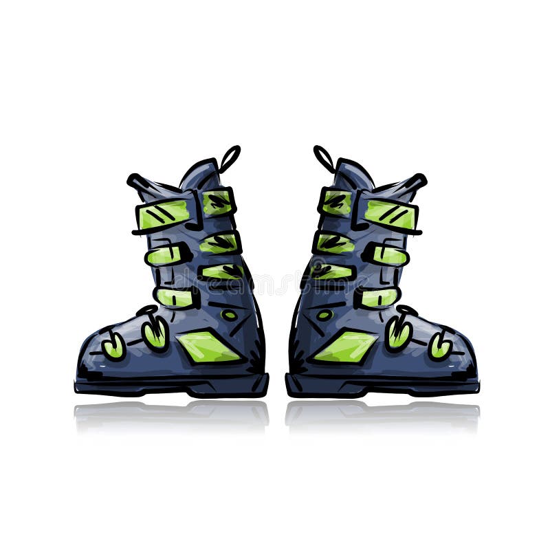 Ski Boots Set, Sketch for Your Design Stock Vector Illustration of