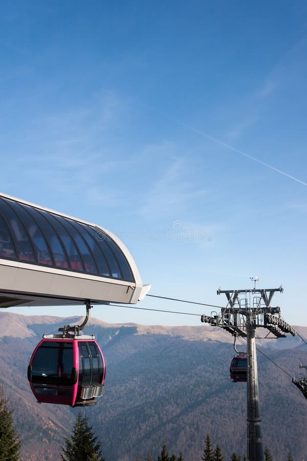 Ski Gondolas on a Mountain Resort in Bright Sunlight Stock Photo Image of scenic, landscape
