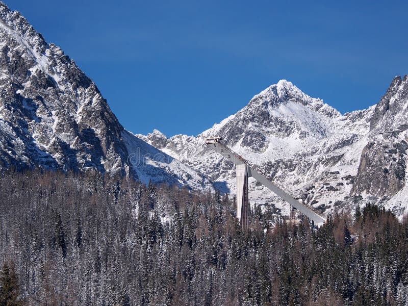 Skokanský mostík a štíty Vysokých Tatier