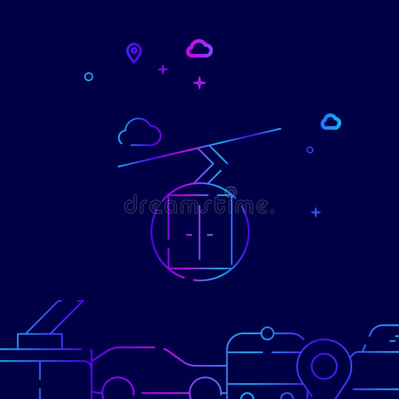 Ski Lift Cablewayvektorlinje symbol, illustration p? ett m?rkt - bl? bakgrund Sl?kt nedersta gr?ns stock illustrationer Ski Lift Cablewayvektorlinje symbol, illustration p? ett m?rkt - bl? bakgrund Sl?kt nedersta gr?ns stock illustrationer