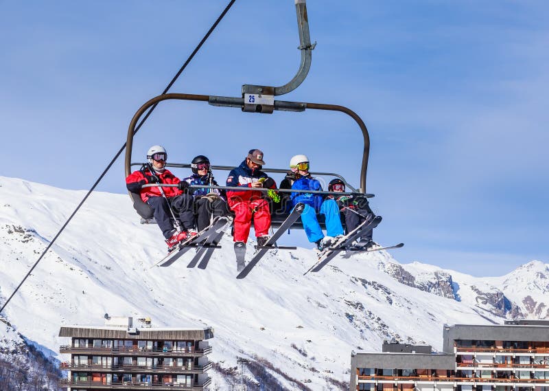 Ski lift. Ski resort Val Thorens. Village of Les Menuires