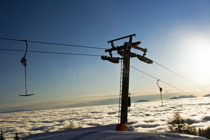 Ski lift at sunset royalty free stock photos Ski lift at sunset royalty free stock photos