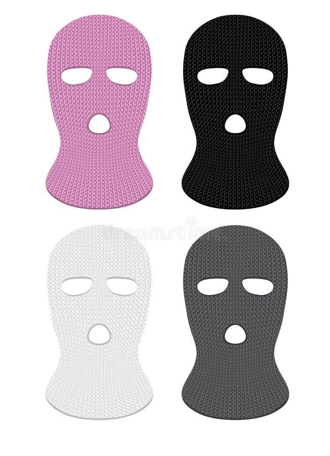 Set of four ski masks that can be placed on the head of a person.