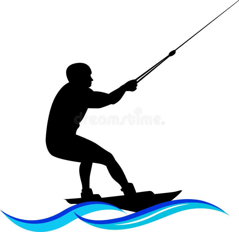 Ski Nautique De Logo, Silhouette De Ski D'eau Avec La Vague