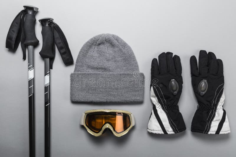 Ski Poles with Woolly Hat Goggles and Gloves Stock Image Image of