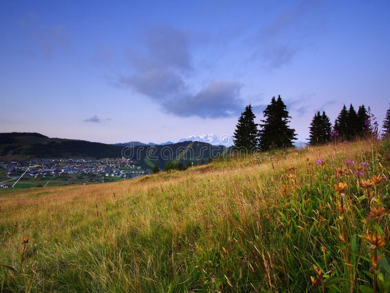 Ski resort landscape at dusk