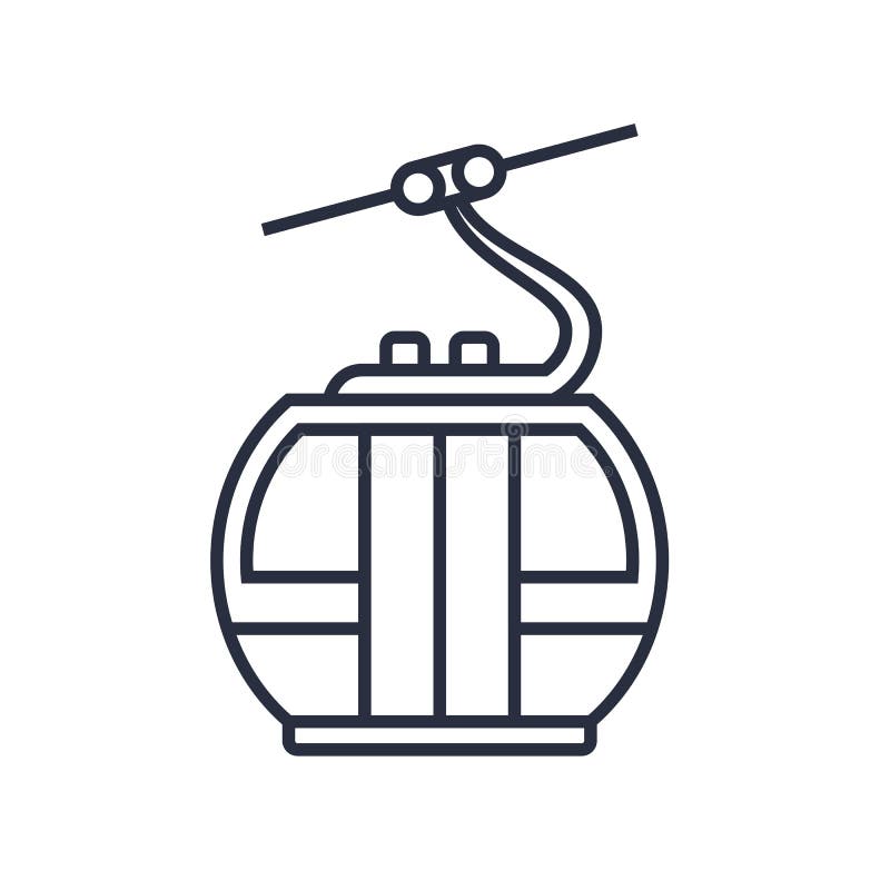 Ski Resort Mountain Cableway Icon, Modern Alpine Ropeway Cabin Outline