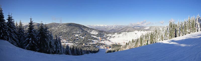 Ski slope panorama from the Carpathian Mountains