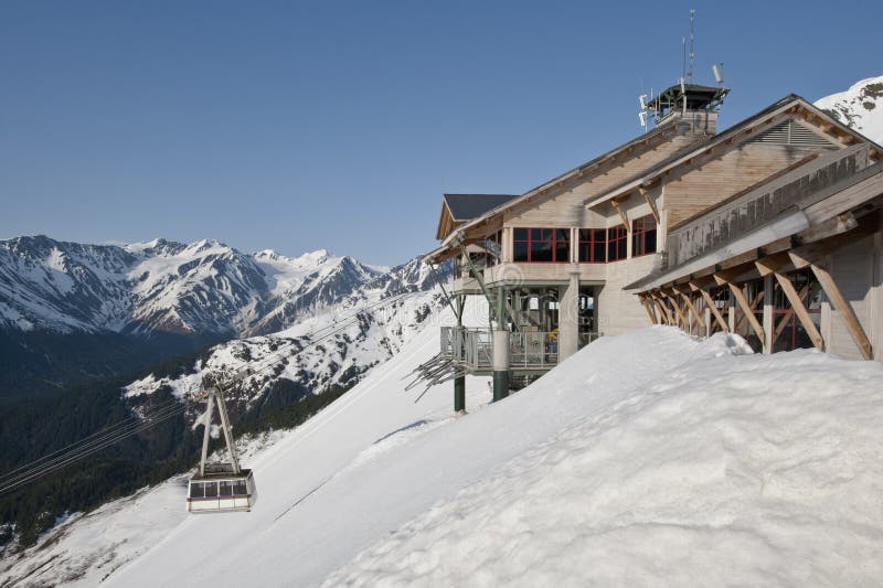 Ski station on mountainside stock photography