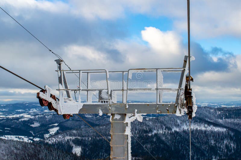 Ski Tow Covered by Ice and Snow Stock Photo - Image of berkut ...