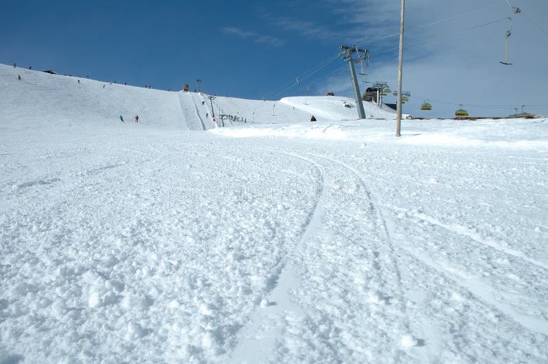 Ski tracks on slope stock image. Image of active, season 38382795
