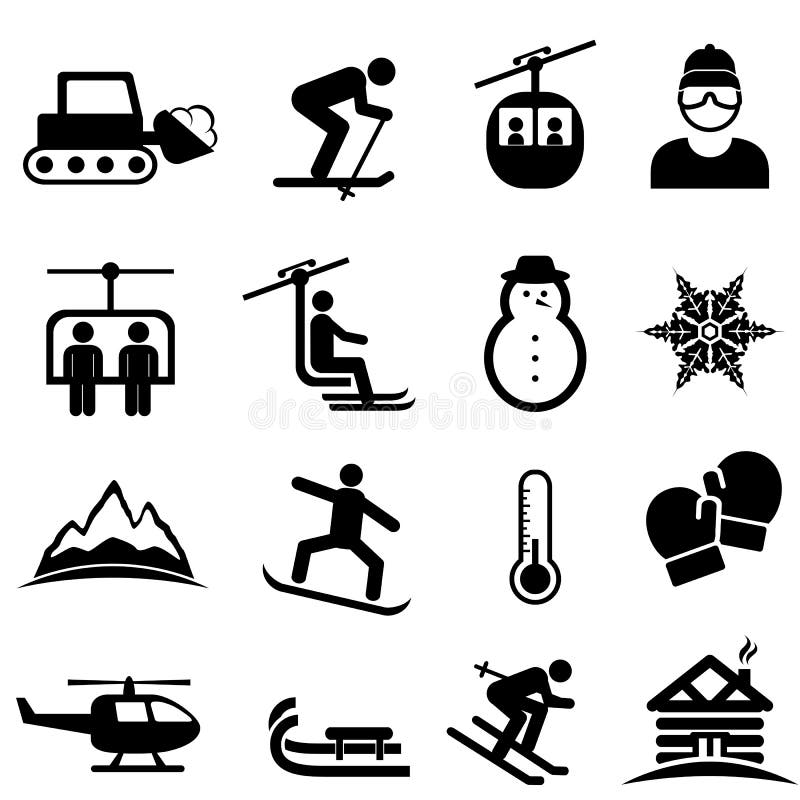 Ski, wintersporten en sneeuwpictogrammen stock illustratie Ski, wintersporten en sneeuwpictogrammen stock illustratie