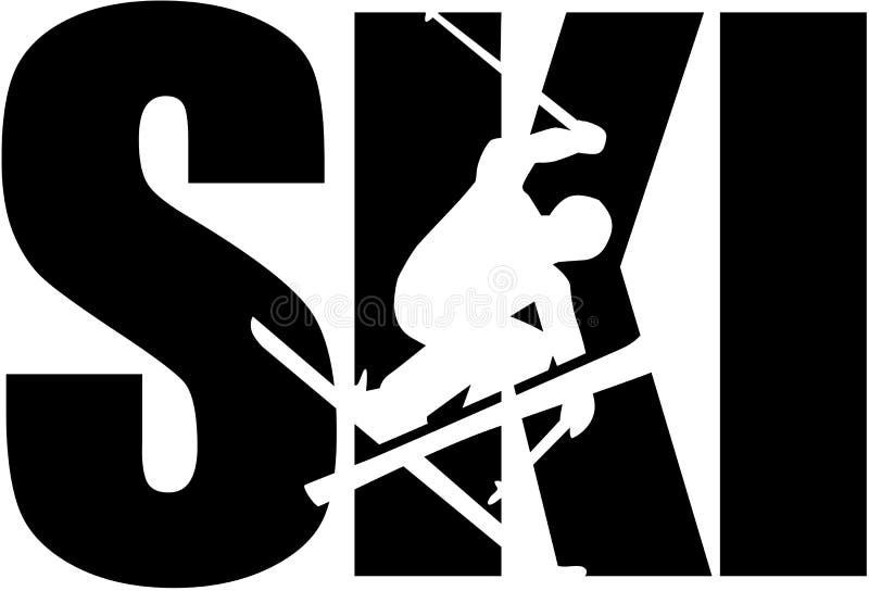 Ski Word with Silhouette Cutout Stock Vector Illustration of slalom