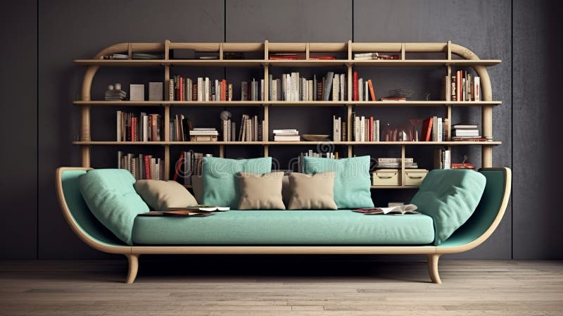 a grey sofa with blue pillows is placed in front of a bookshelf, showcasing an italianate flair with its light turquoise and light bronze color scheme. the 3d rendering in the style of daz3d adds a naturalistic touch to the scene. the combination of light red and dark green accents enhances the rustic naturalism, while the elegant lines of the furniture complete the overall aesthetic, AI generated. a grey sofa with blue pillows is placed in front of a bookshelf, showcasing an italianate flair with its light turquoise and light bronze color scheme. the 3d rendering in the style of daz3d adds a naturalistic touch to the scene. the combination of light red and dark green accents enhances the rustic naturalism, while the elegant lines of the furniture complete the overall aesthetic, AI generated