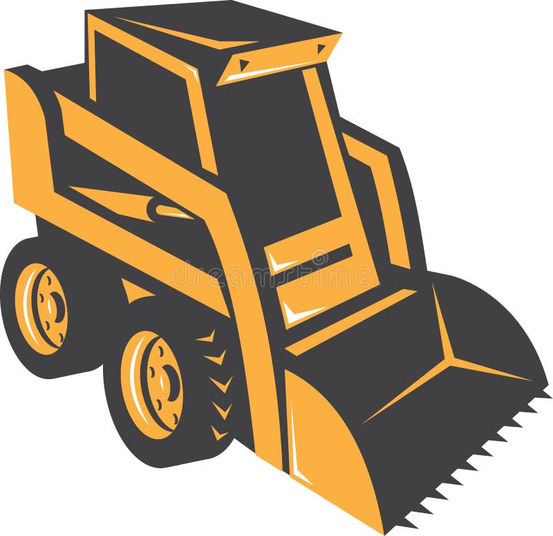 Illustration of a skid steer digger truck on isolated white background done in retro style. Illustration of a skid steer digger truck on isolated white background done in retro style