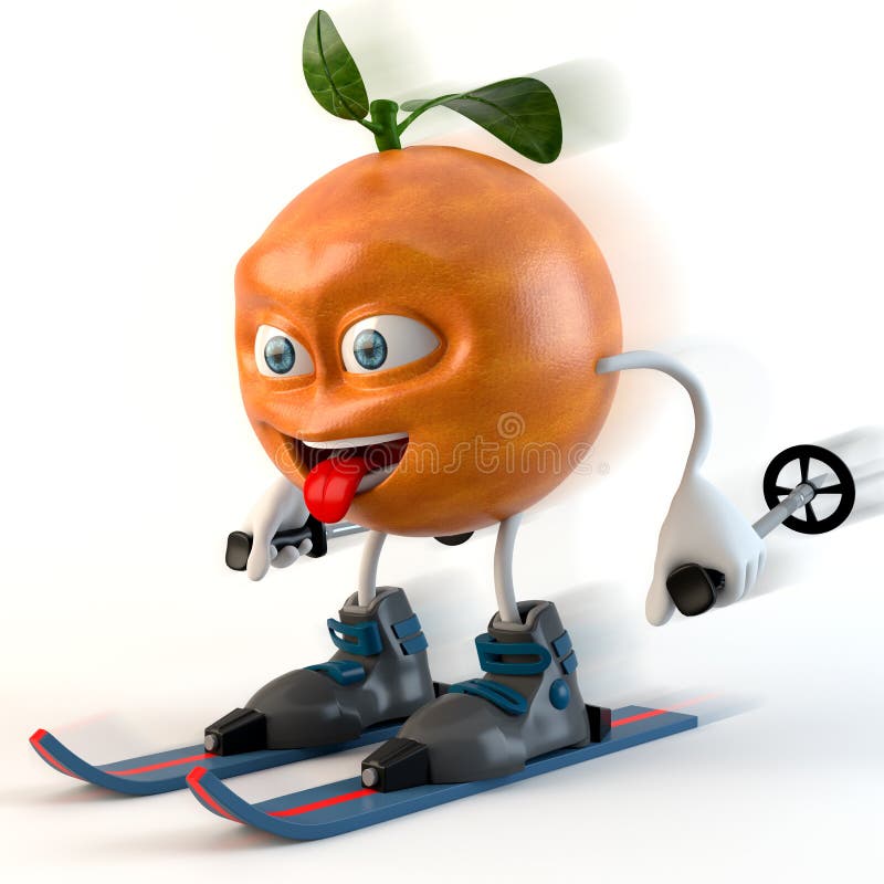 Skida roligt tecken för frukt 3d stock illustrationer Skida roligt tecken för frukt 3d stock illustrationer