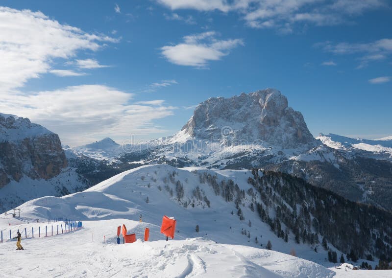 Skidar semesterorten av Selva di Val Gardena, Italien royaltyfri fotografi Skidar semesterorten av Selva di Val Gardena, Italien royaltyfri fotografi