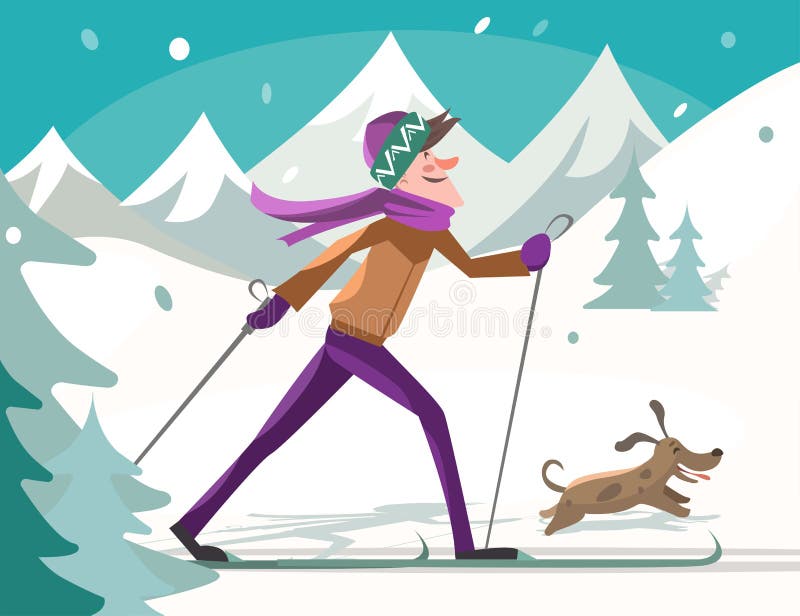 Skier with a dog stock illustration
