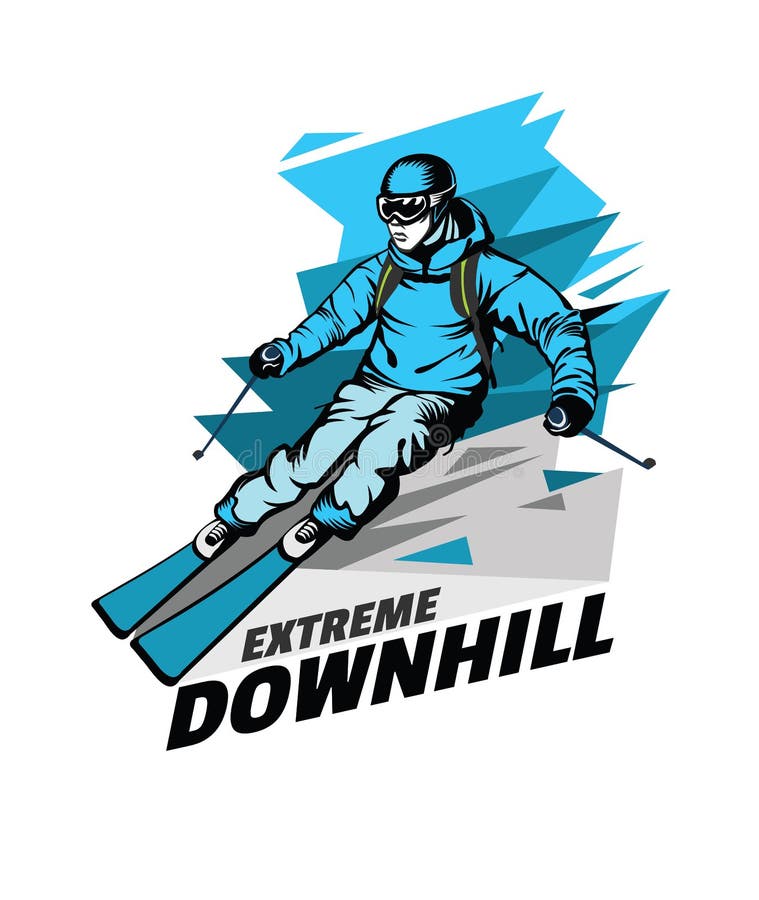 Skier on downhill. Illustration on abstract background.