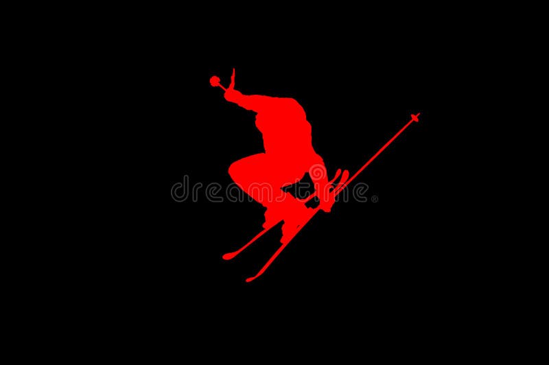 Skier on high jump RED ON BLACK