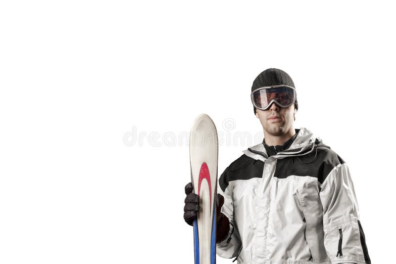 Skier Holding a Pair of Skis Stock Image - Image of goggles, vacations ...