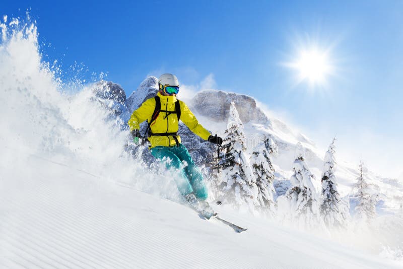 Skier on Piste Running Downhill Stock Image - Image of freeze, season ...